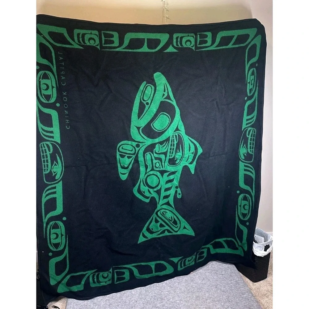 Vintage Pendleton Chinook Capital Wool Blanket 64x72 Green Black NWT Tribal